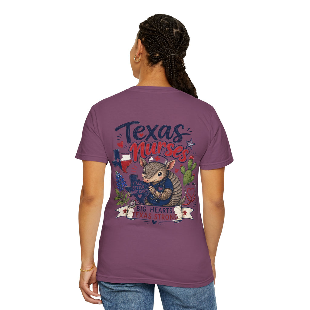 Texas Nurses T-Shirt — "Elopement Risk" Cute Armadillo Design, Big Hearts Texas Strong