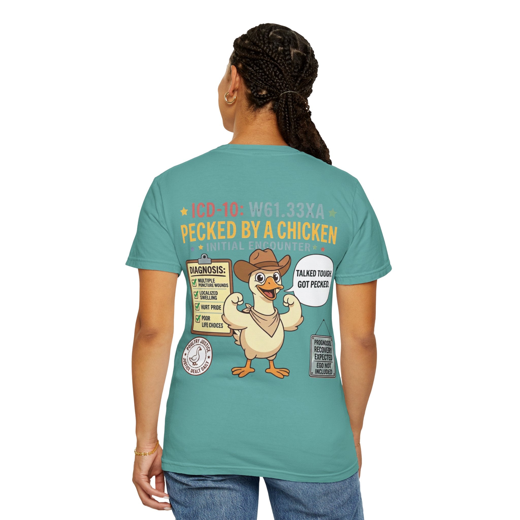 Pecked by a Chicken T‑Shirt — Funny Veterinary / Farmer Humor Tee
