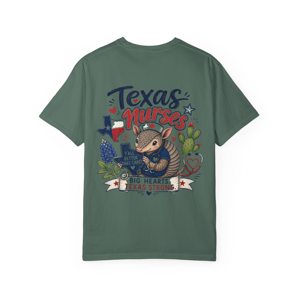 Texas Nurses T-Shirt — "Elopement Risk" Cute Armadillo Design, Big Hearts Texas Strong