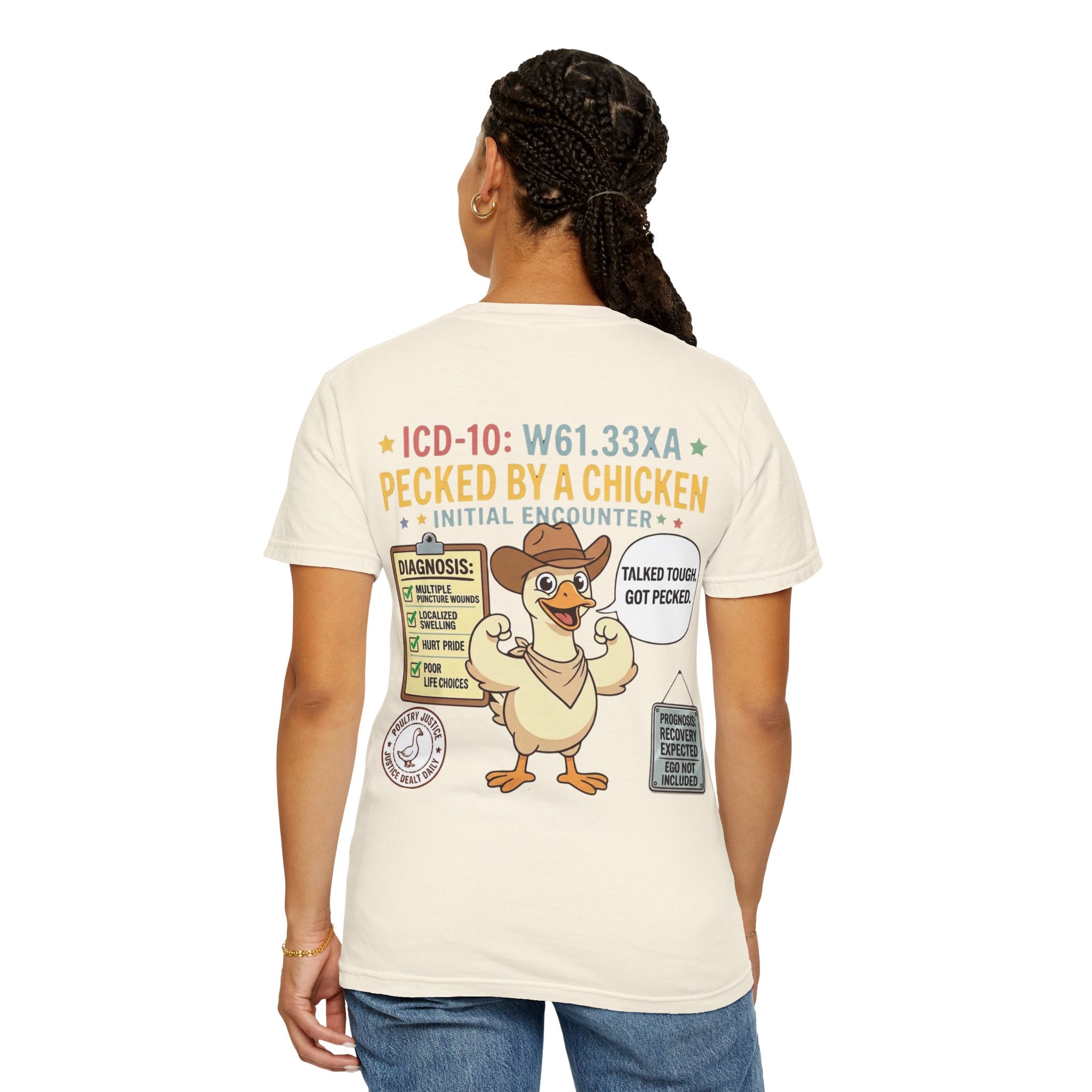 Pecked by a Chicken T‑Shirt — Funny Veterinary / Farmer Humor Tee