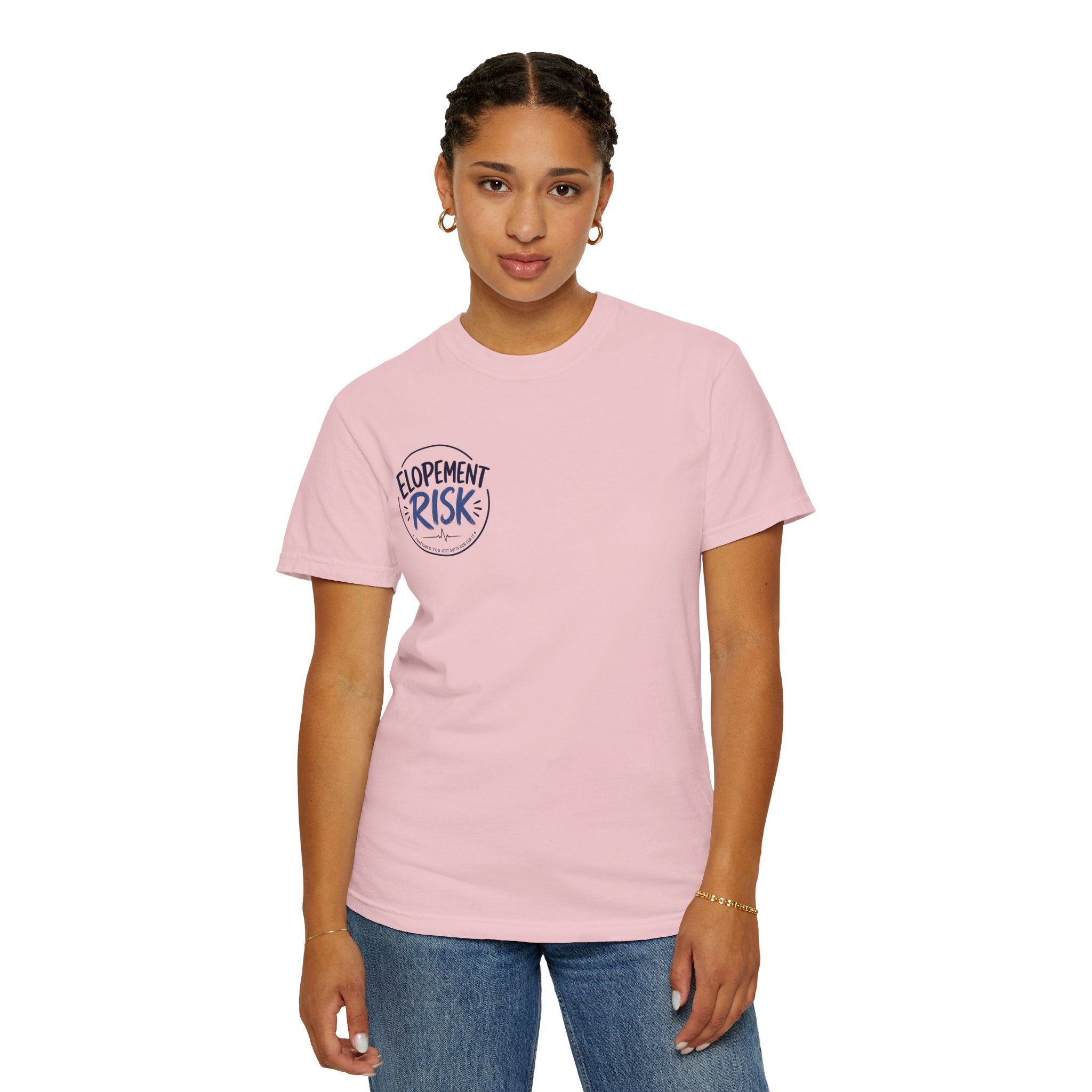 Country Nurse T-Shirt — Rustic Nursing Shirt with 'Elopement Risk' Pocket Badge