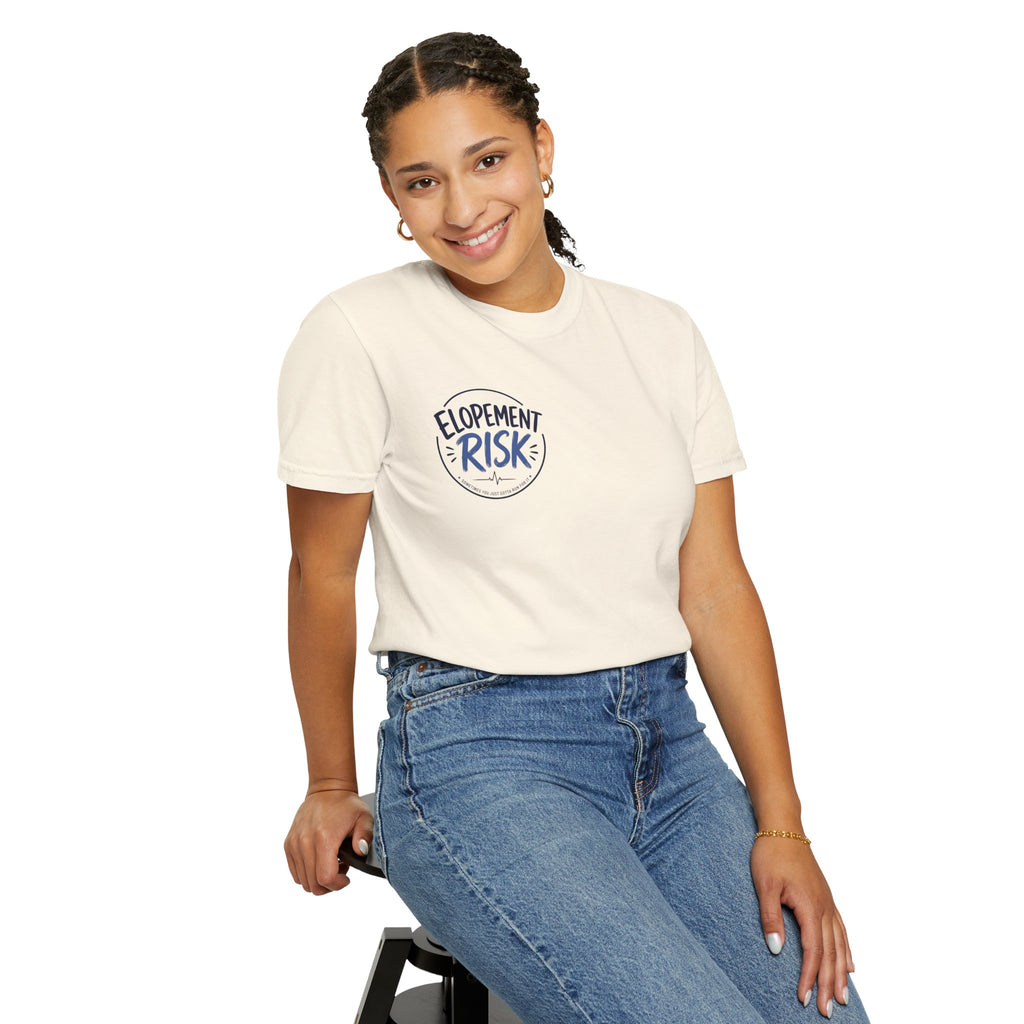 Country Nurse T-Shirt — Rustic Nursing Shirt with 'Elopement Risk' Pocket Badge