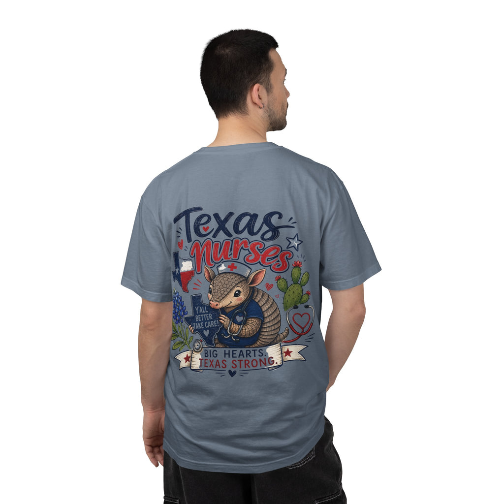 Texas Nurses T-Shirt — "Elopement Risk" Cute Armadillo Design, Big Hearts Texas Strong