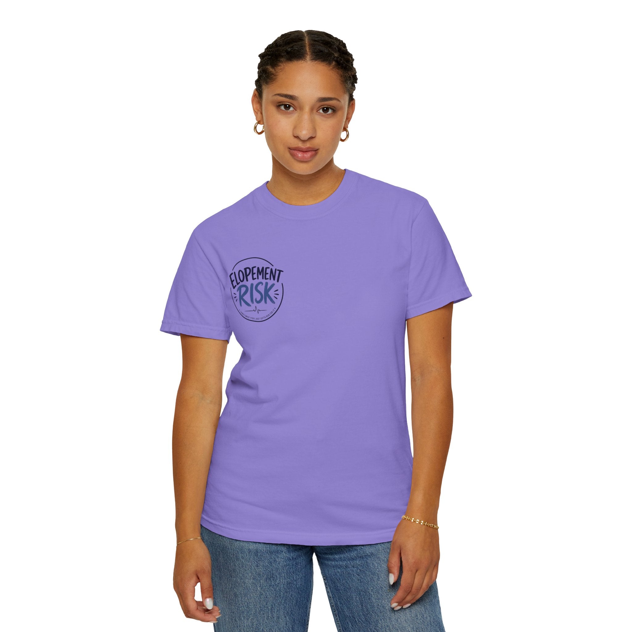 Country Nurse T-Shirt — Rustic Nursing Shirt with 'Elopement Risk' Pocket Badge