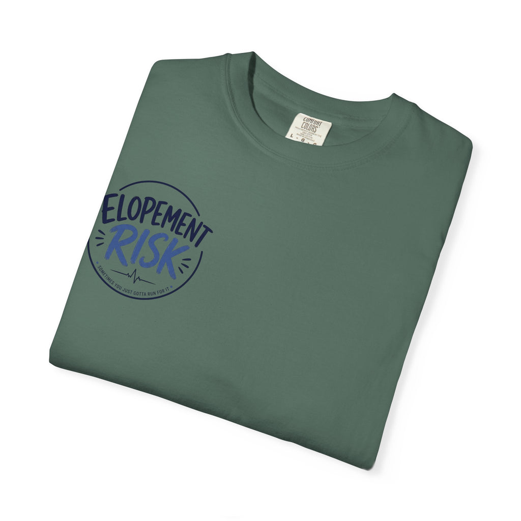 T-Shirt — “Elopement Risk / Pecked By A Goose” Funny Novelty Tee
