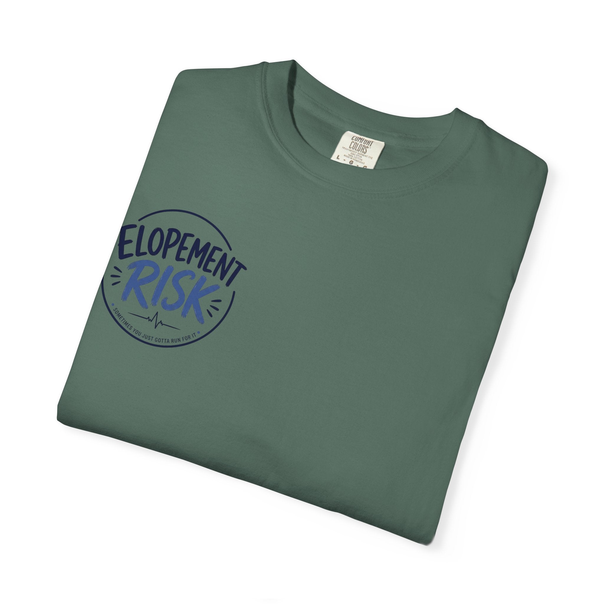 T-Shirt — “Elopement Risk / Pecked By A Goose” Funny Novelty Tee