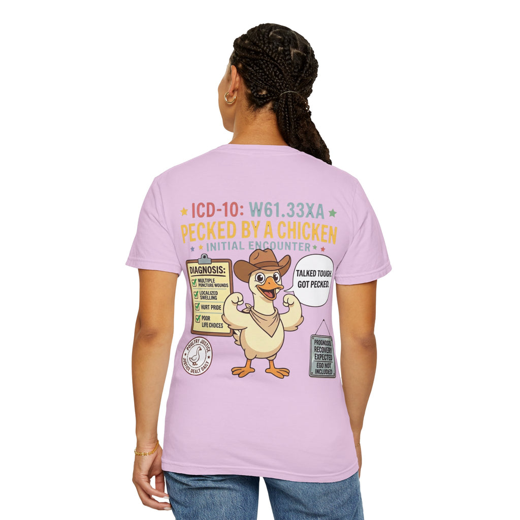 Pecked by a Chicken T‑Shirt — Funny Veterinary / Farmer Humor Tee