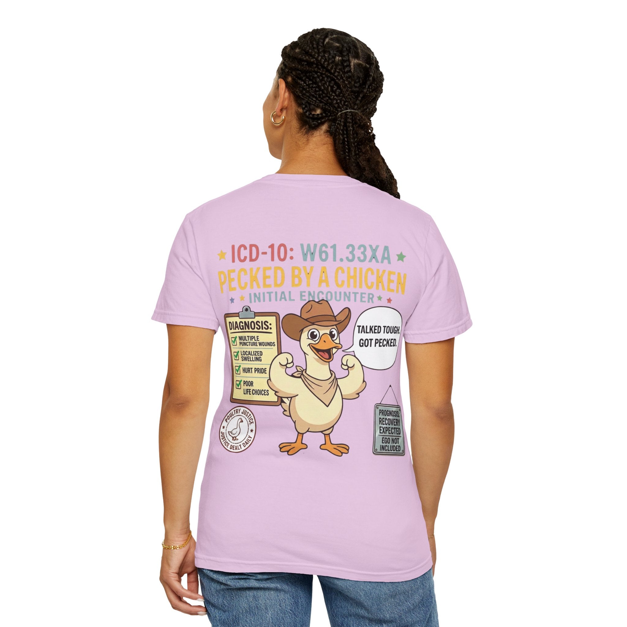 Pecked by a Chicken T‑Shirt — Funny Veterinary / Farmer Humor Tee