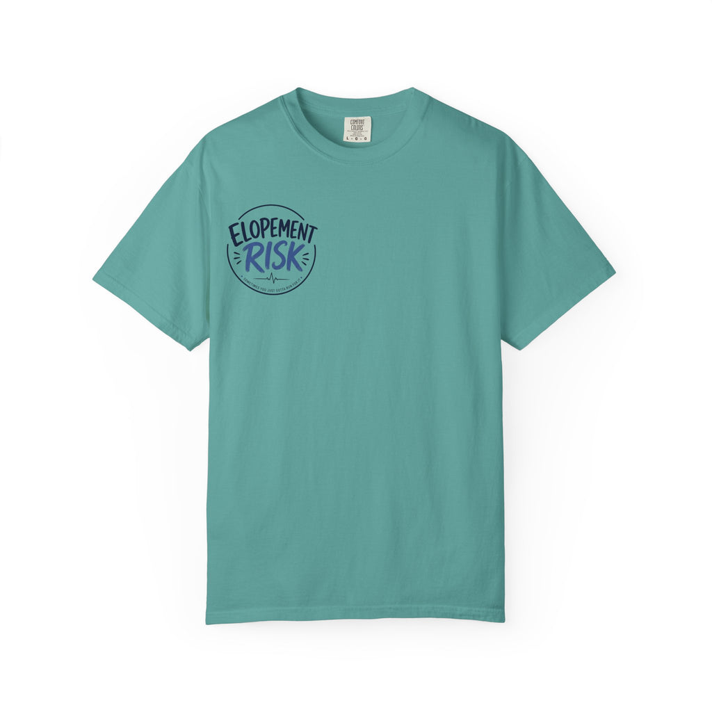 T-Shirt — 'Elopement Risk' Front & 'Bitten by a Turtle' Novelty Graphic Tee