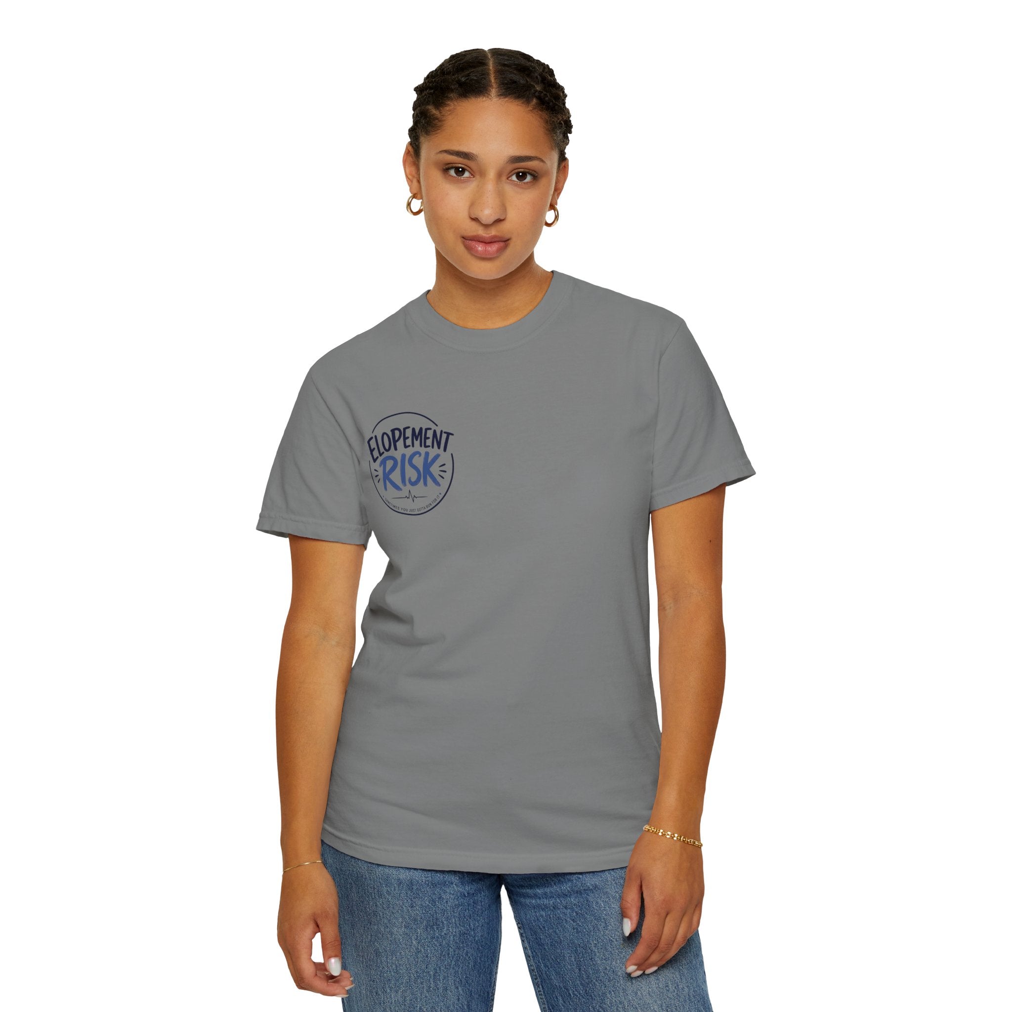 Country Nurse T-Shirt — Rustic Nursing Shirt with 'Elopement Risk' Pocket Badge