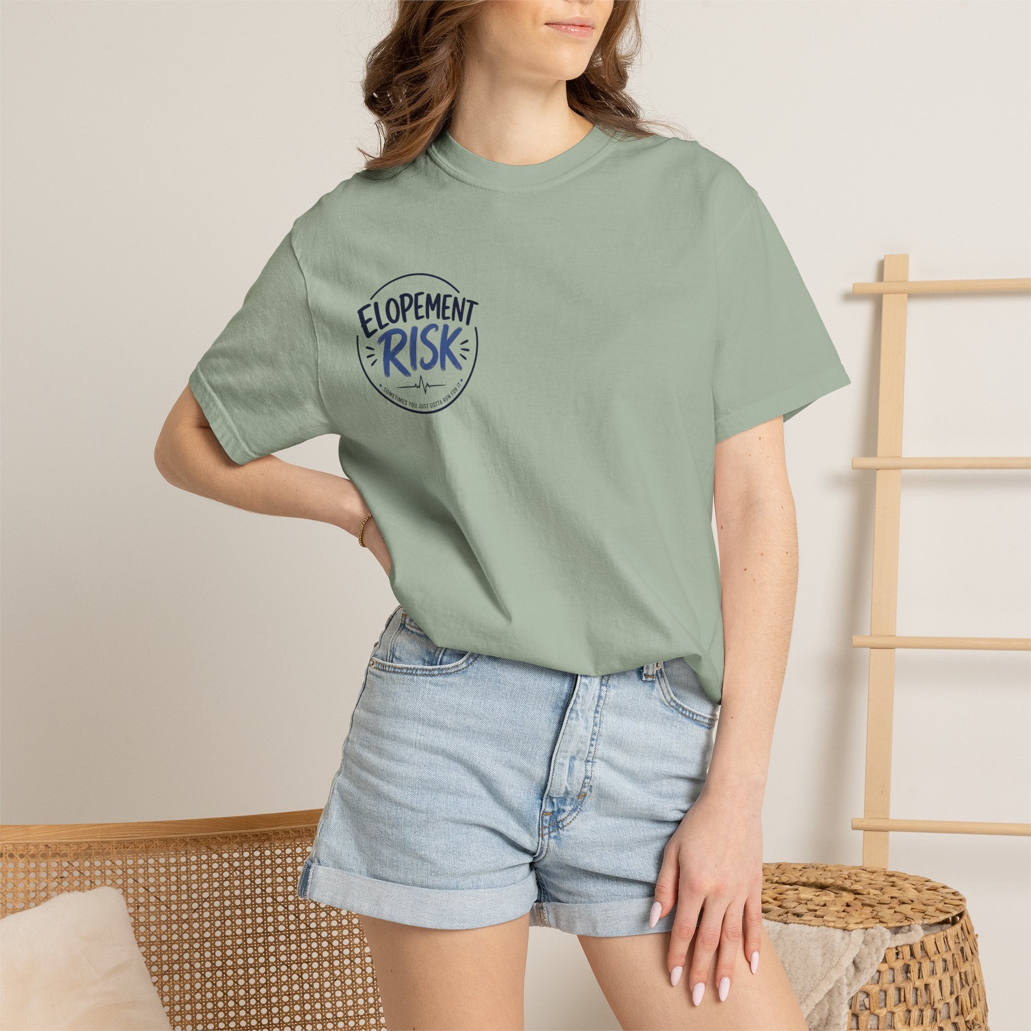 Country Nurse T-Shirt — Rustic Nursing Shirt with 'Elopement Risk' Pocket Badge