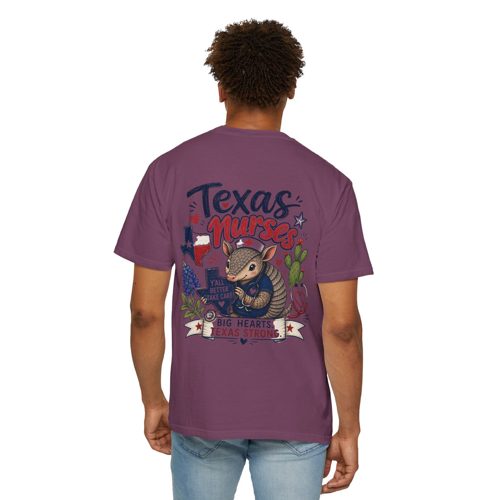 Texas Nurses T-Shirt — "Elopement Risk" Cute Armadillo Design, Big Hearts Texas Strong