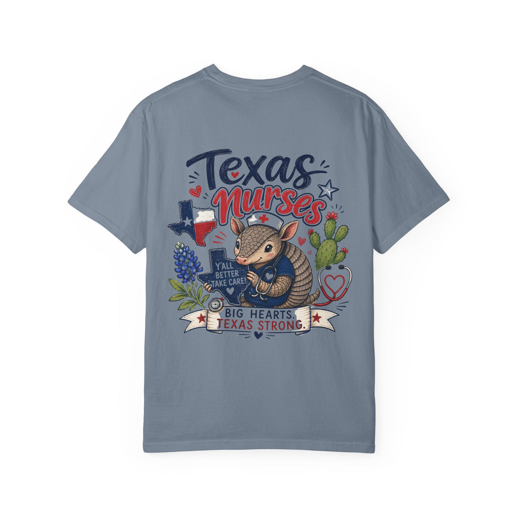 Texas Nurses T-Shirt — "Elopement Risk" Cute Armadillo Design, Big Hearts Texas Strong