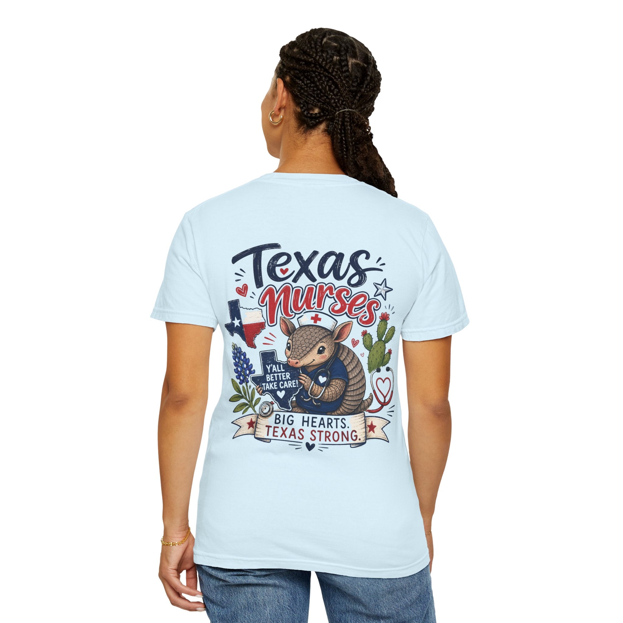 Texas Nurses T-Shirt — "Elopement Risk" Cute Armadillo Design, Big Hearts Texas Strong
