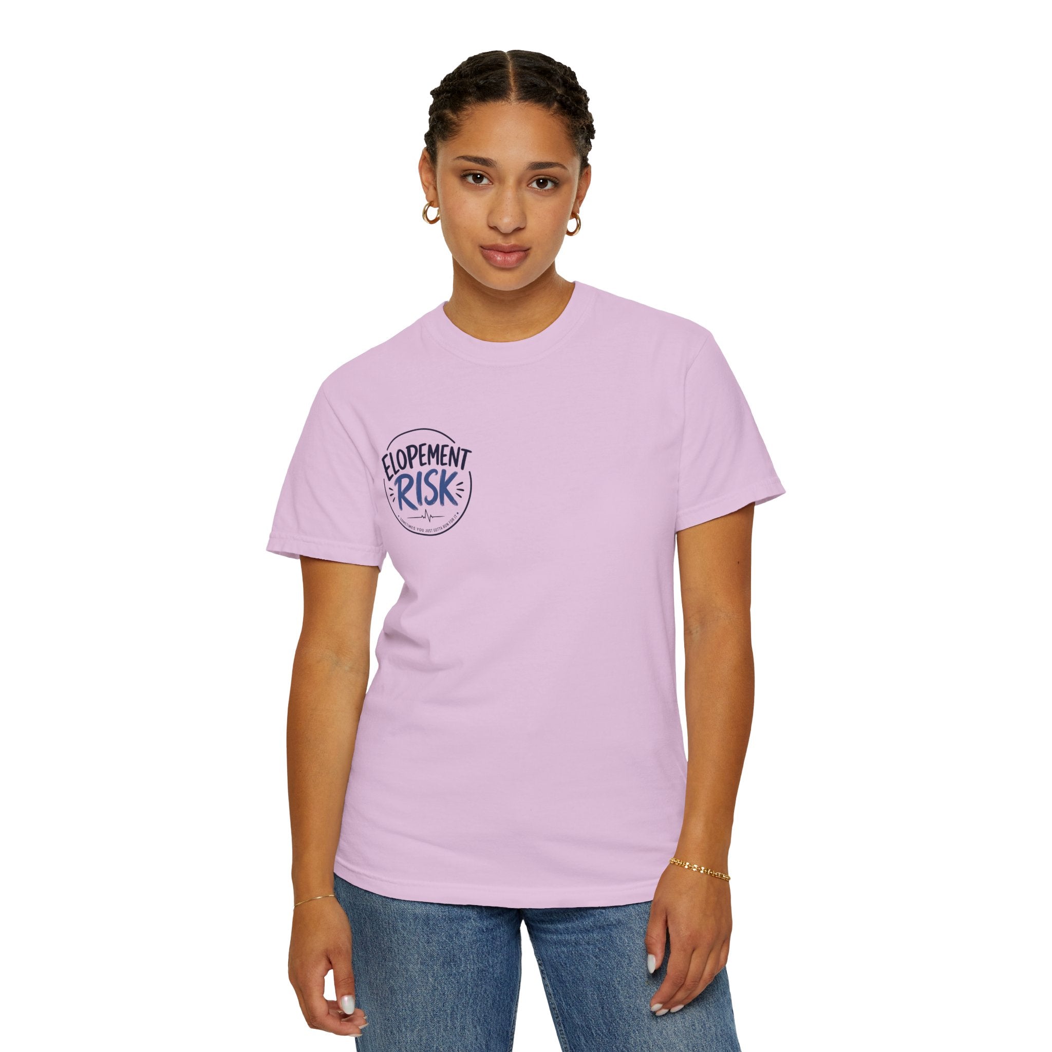 Country Nurse T-Shirt — Rustic Nursing Shirt with 'Elopement Risk' Pocket Badge