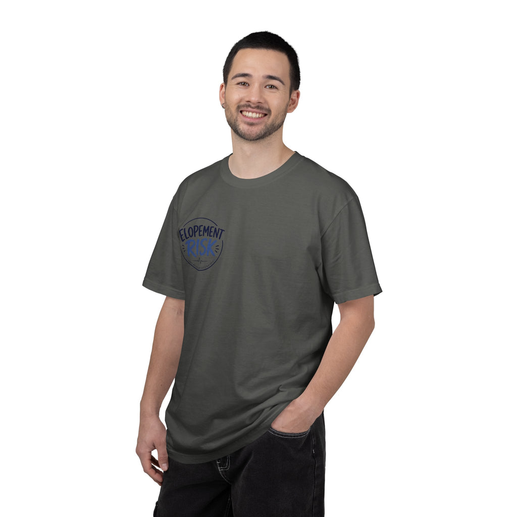 Country Nurse T-Shirt — Rustic Nursing Shirt with 'Elopement Risk' Pocket Badge