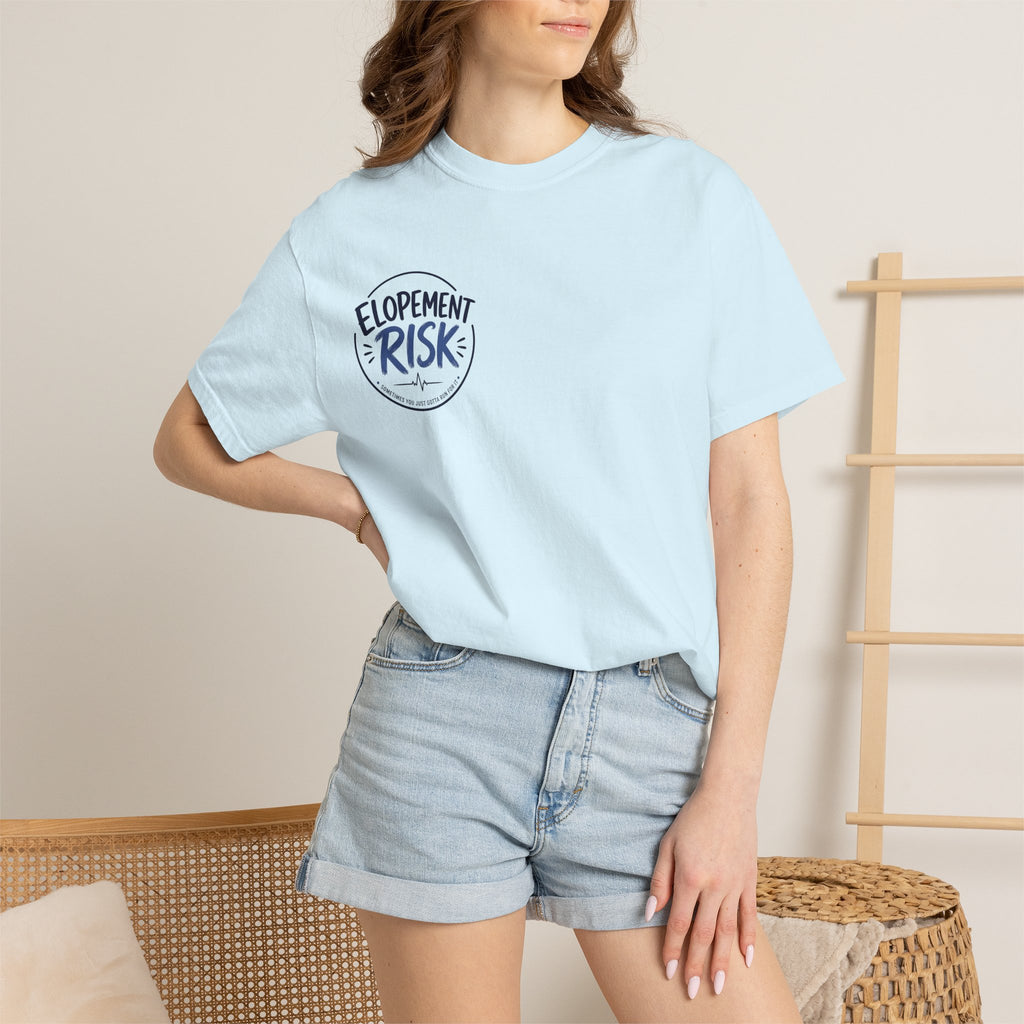 Country Nurse T-Shirt — Rustic Nursing Shirt with 'Elopement Risk' Pocket Badge