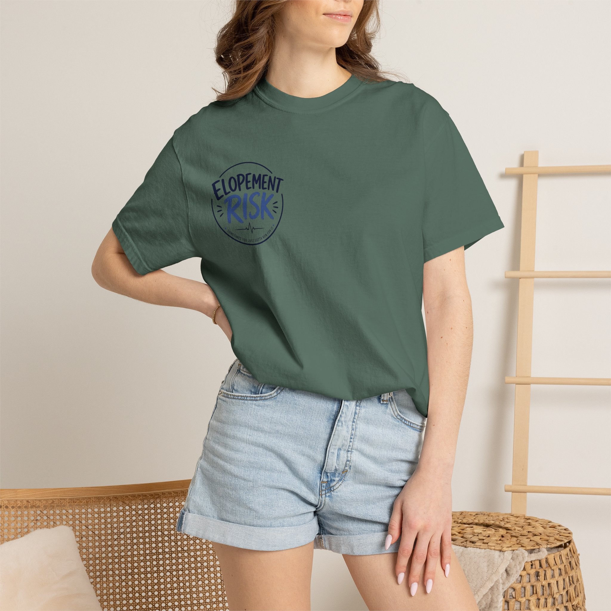 Country Nurse T-Shirt — Rustic Nursing Shirt with 'Elopement Risk' Pocket Badge