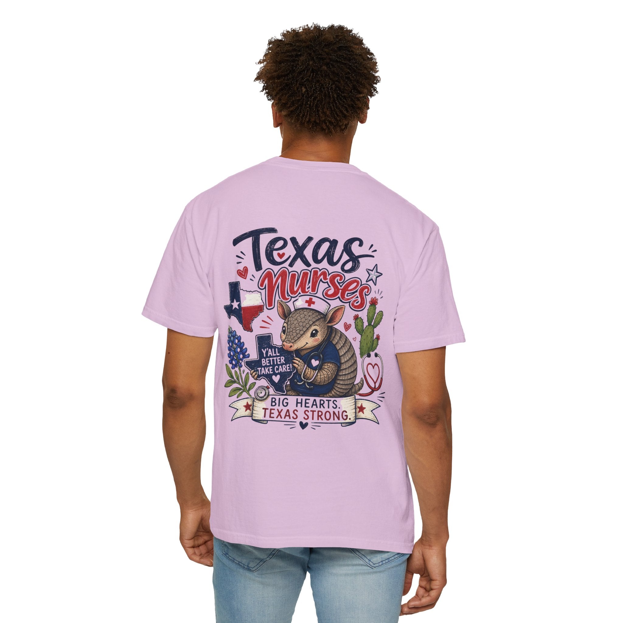 Texas Nurses T-Shirt — "Elopement Risk" Cute Armadillo Design, Big Hearts Texas Strong
