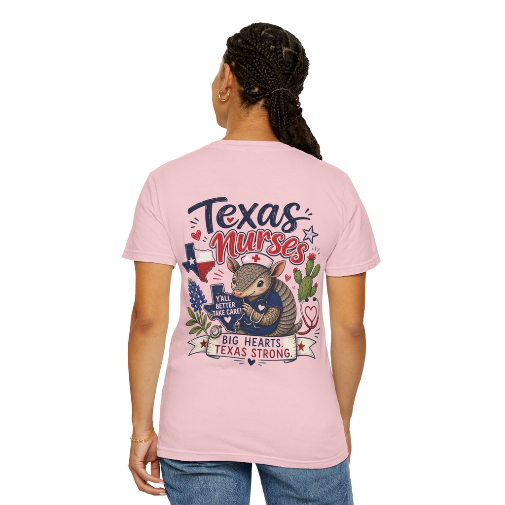 Texas Nurses T-Shirt — "Elopement Risk" Cute Armadillo Design, Big Hearts Texas Strong