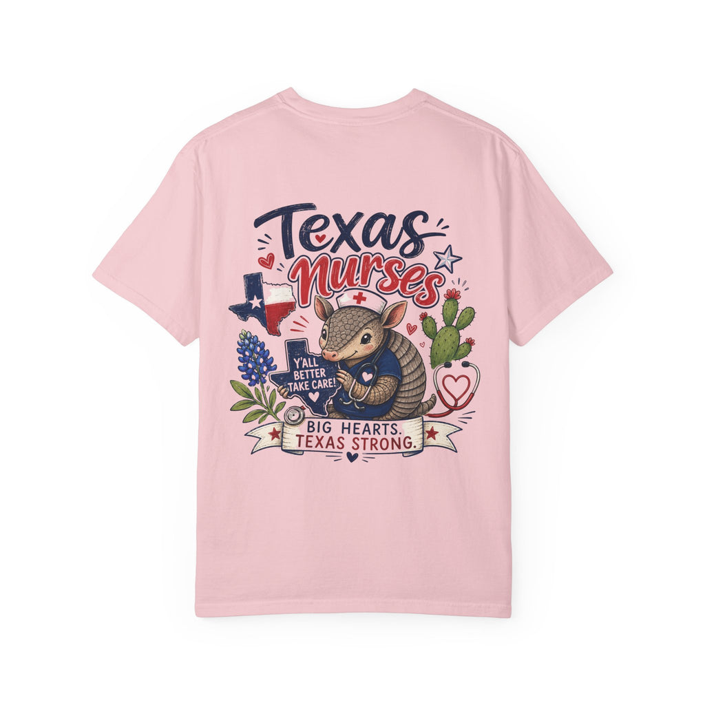 Texas Nurses T-Shirt — "Elopement Risk" Cute Armadillo Design, Big Hearts Texas Strong