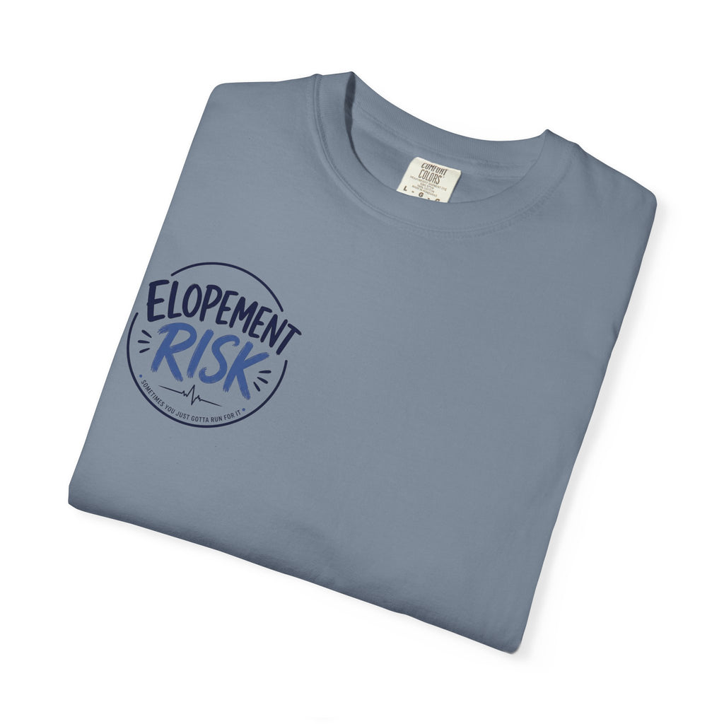 Country Nurse T-Shirt — Rustic Nursing Shirt with 'Elopement Risk' Pocket Badge