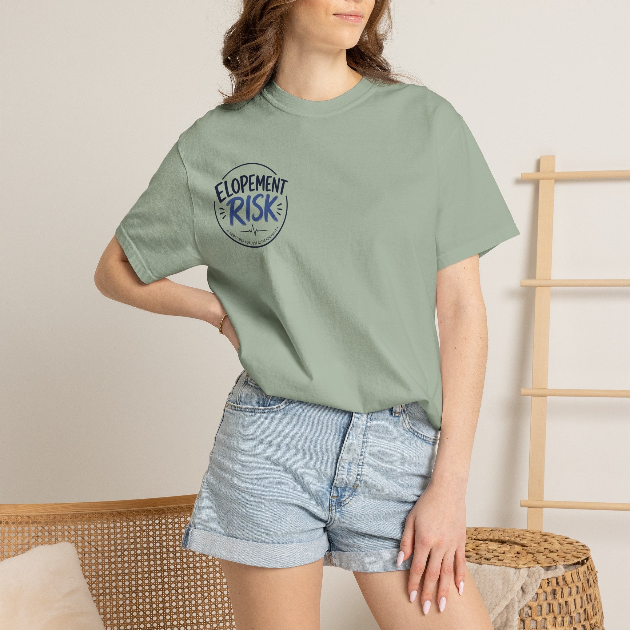 T-Shirt — 'Elopement Risk' Front & 'Bitten by a Turtle' Novelty Graphic Tee