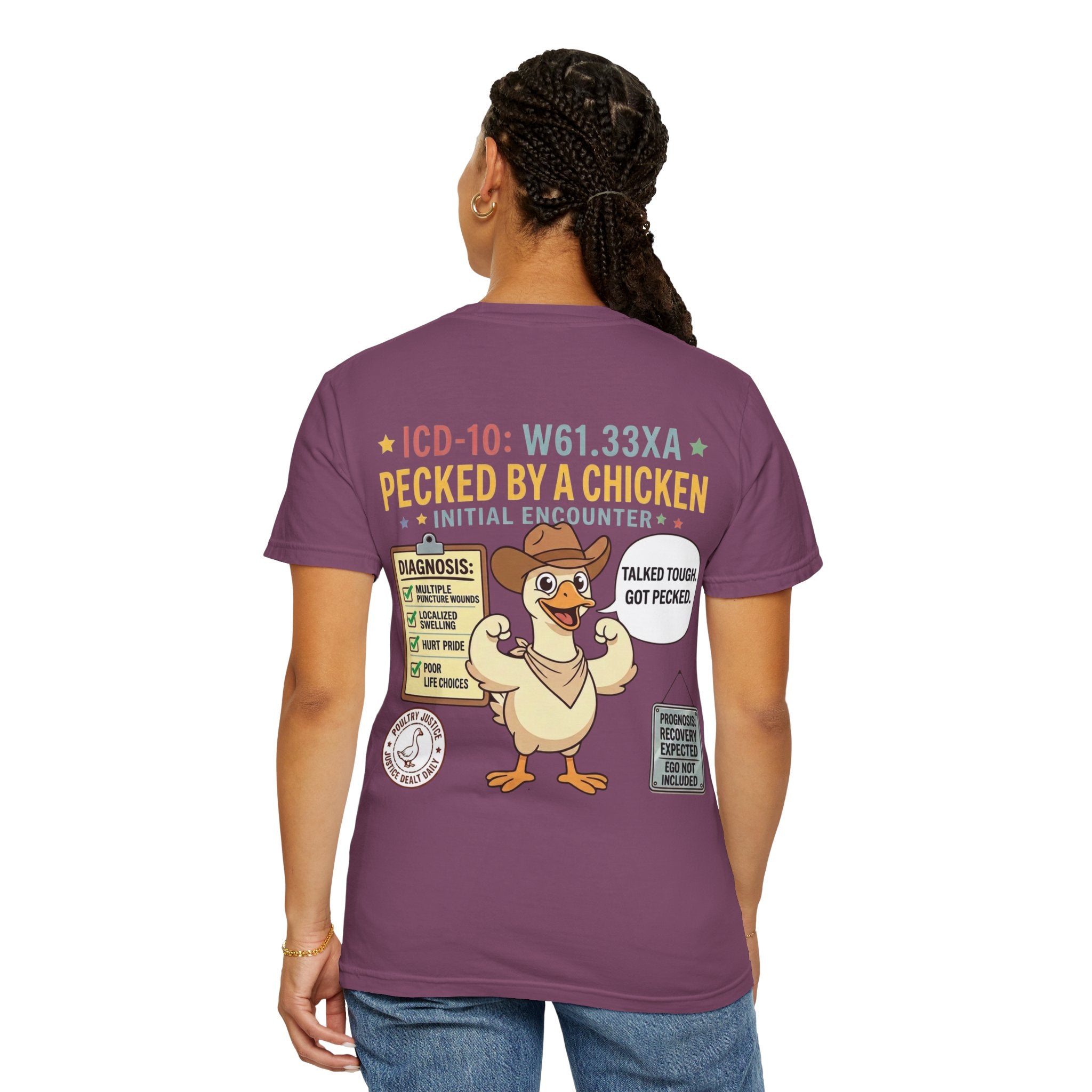 Pecked by a Chicken T‑Shirt — Funny Veterinary / Farmer Humor Tee