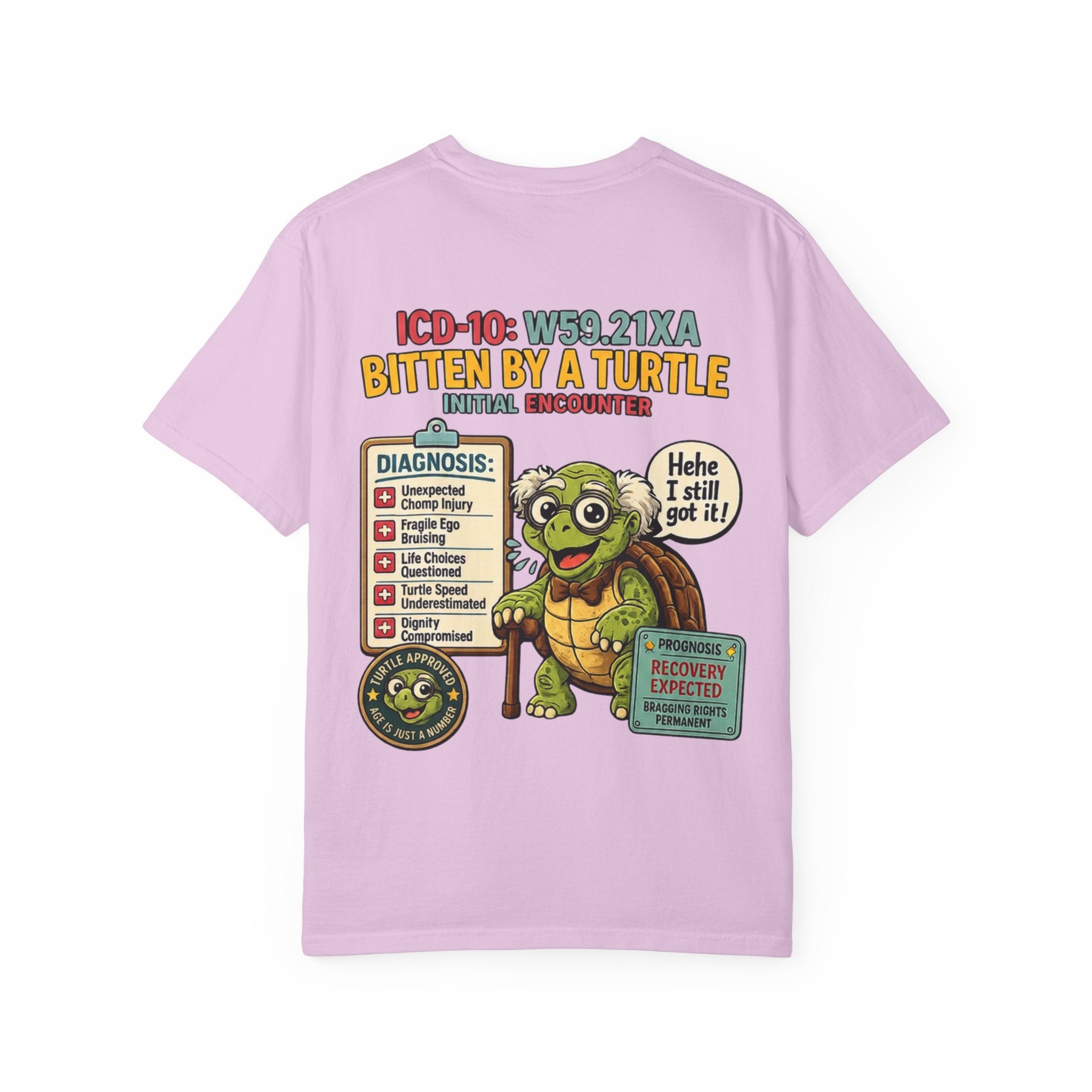 T-Shirt — 'Elopement Risk' Front & 'Bitten by a Turtle' Novelty Graphic Tee