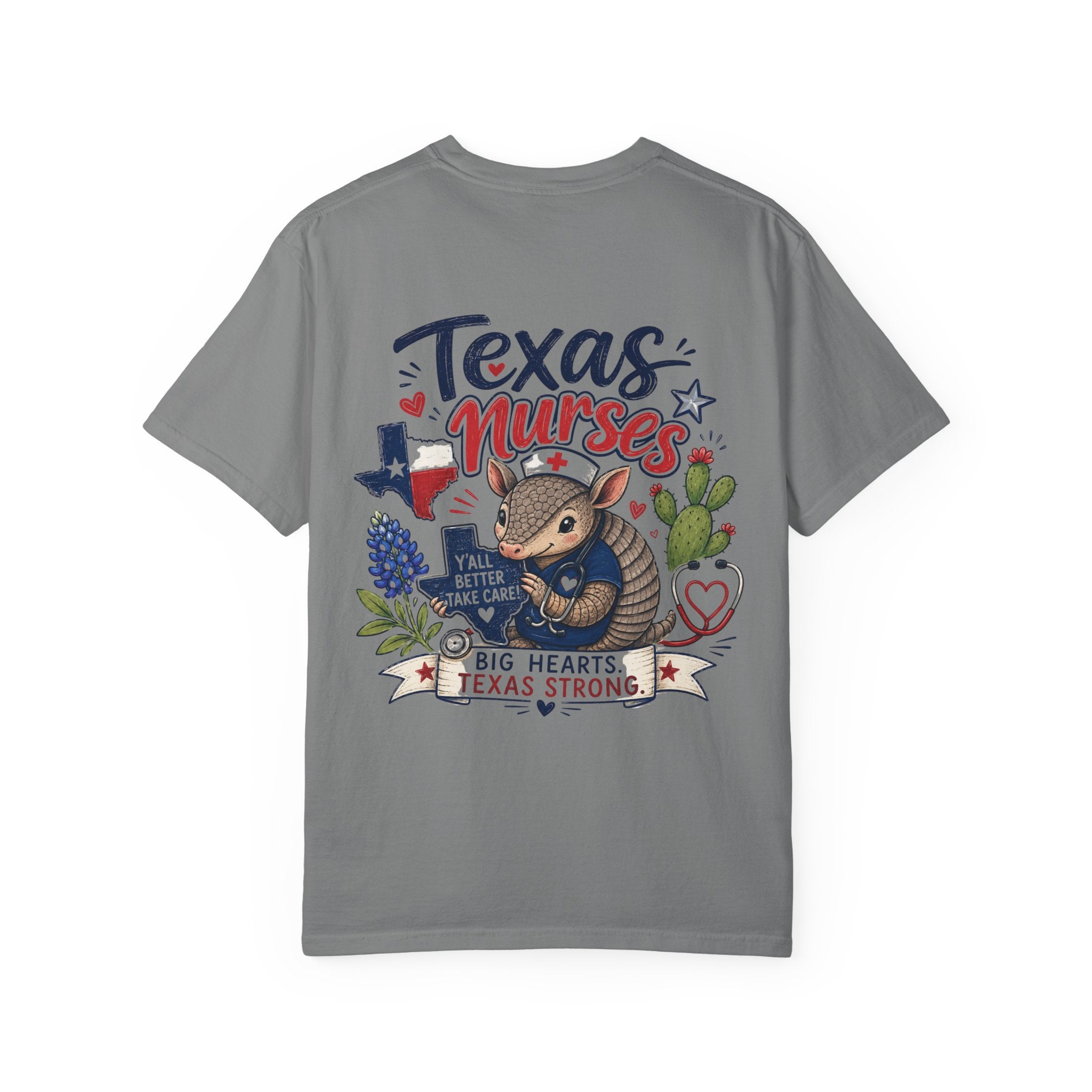 Texas Nurses T-Shirt — "Elopement Risk" Cute Armadillo Design, Big Hearts Texas Strong