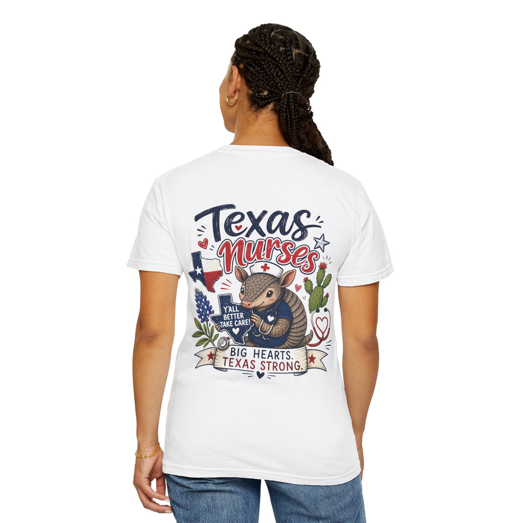 Texas Nurses T-Shirt — "Elopement Risk" Cute Armadillo Design, Big Hearts Texas Strong
