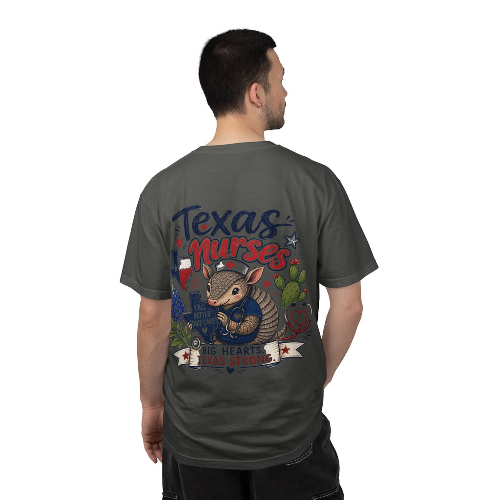 Texas Nurses T-Shirt — "Elopement Risk" Cute Armadillo Design, Big Hearts Texas Strong