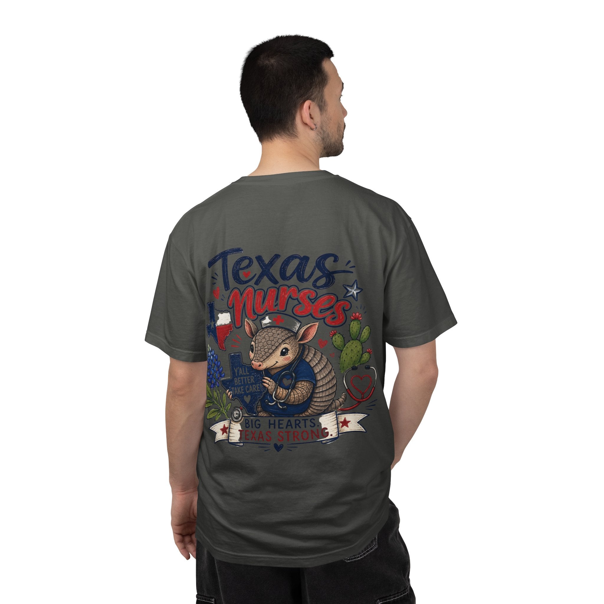 Texas Nurses T-Shirt — "Elopement Risk" Cute Armadillo Design, Big Hearts Texas Strong
