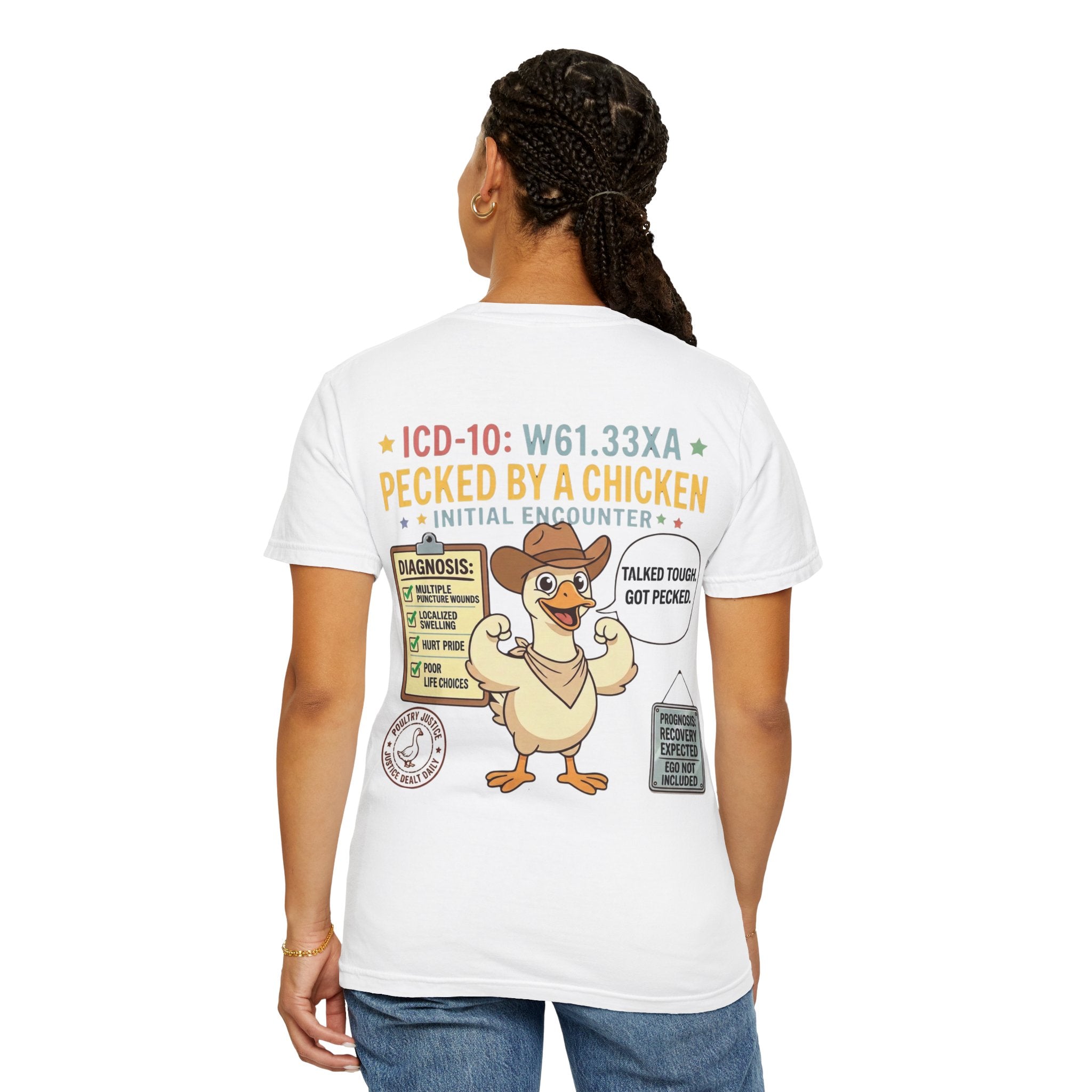 Pecked by a Chicken T‑Shirt — Funny Veterinary / Farmer Humor Tee