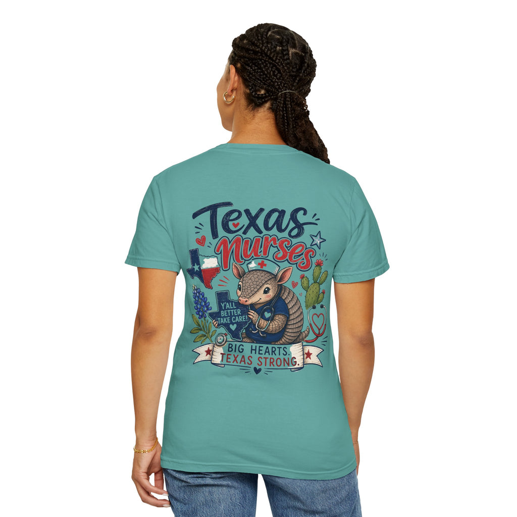 Texas Nurses T-Shirt — "Elopement Risk" Cute Armadillo Design, Big Hearts Texas Strong