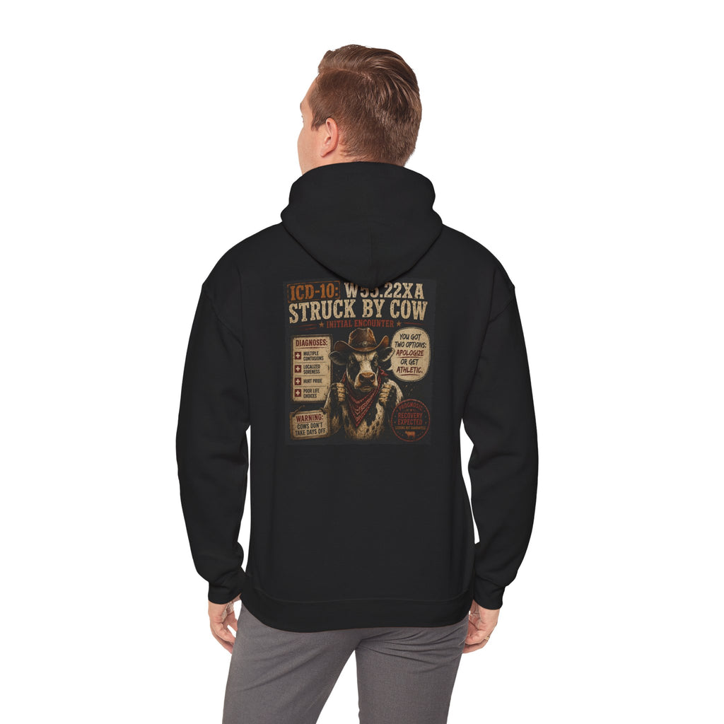 Hoodie - 'Elopement Risk' Cow Graphic Hoodie (Vintage Rodeo Stunt Poster)