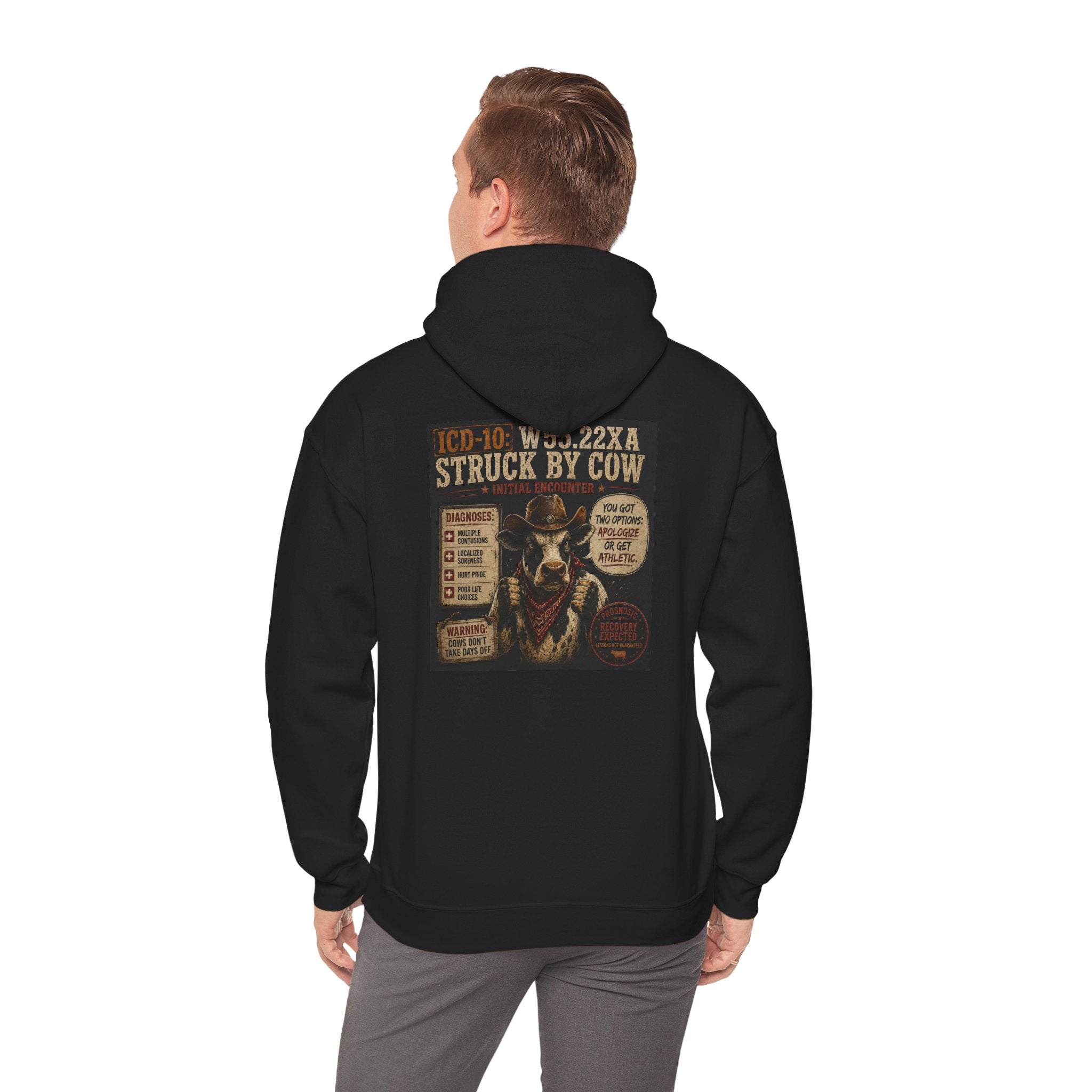 Hoodie - 'Elopement Risk' Cow Graphic Hoodie (Vintage Rodeo Stunt Poster)