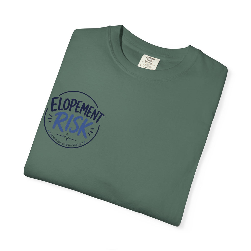 Country Nurse T-Shirt — Rustic Nursing Shirt with 'Elopement Risk' Pocket Badge