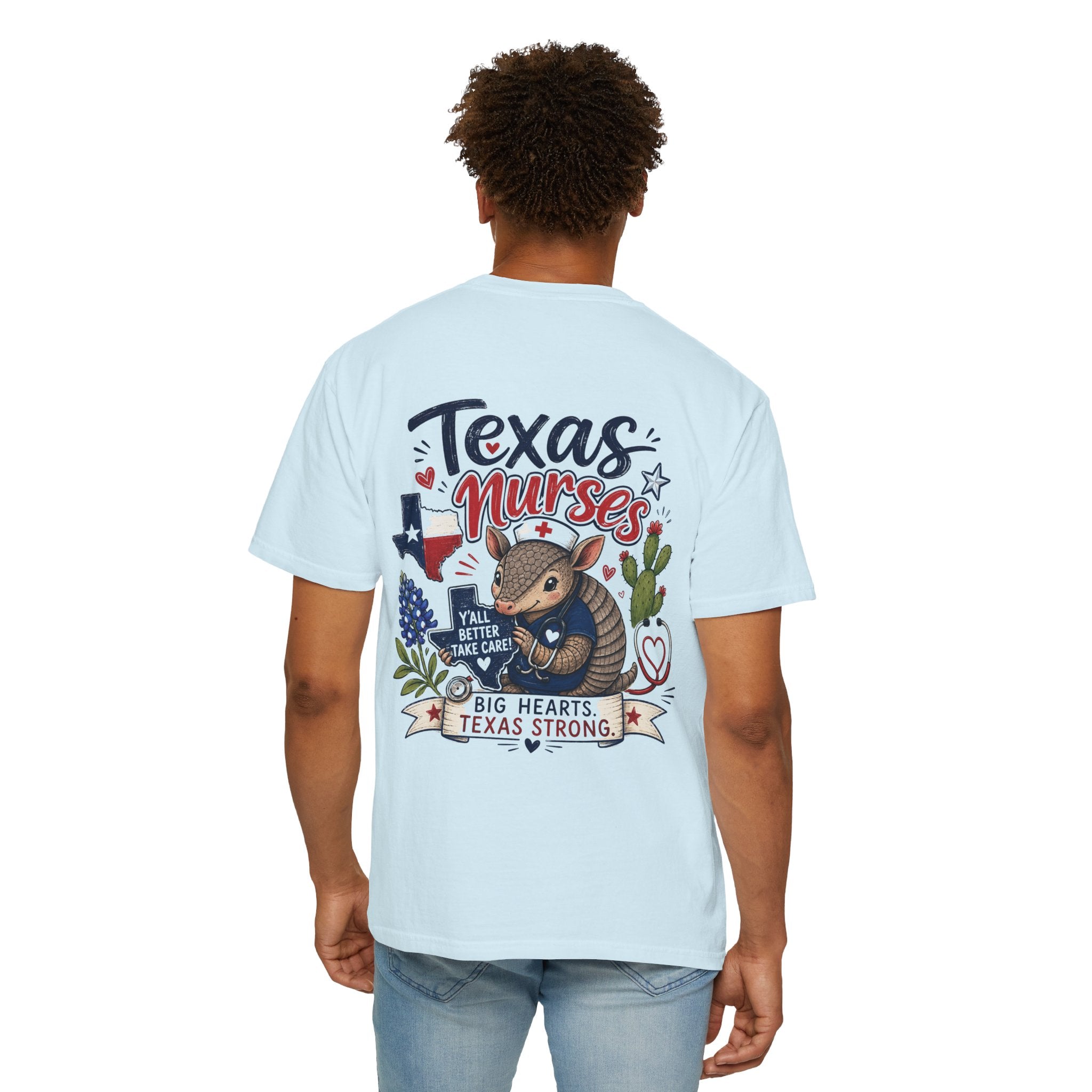 Texas Nurses T-Shirt — "Elopement Risk" Cute Armadillo Design, Big Hearts Texas Strong