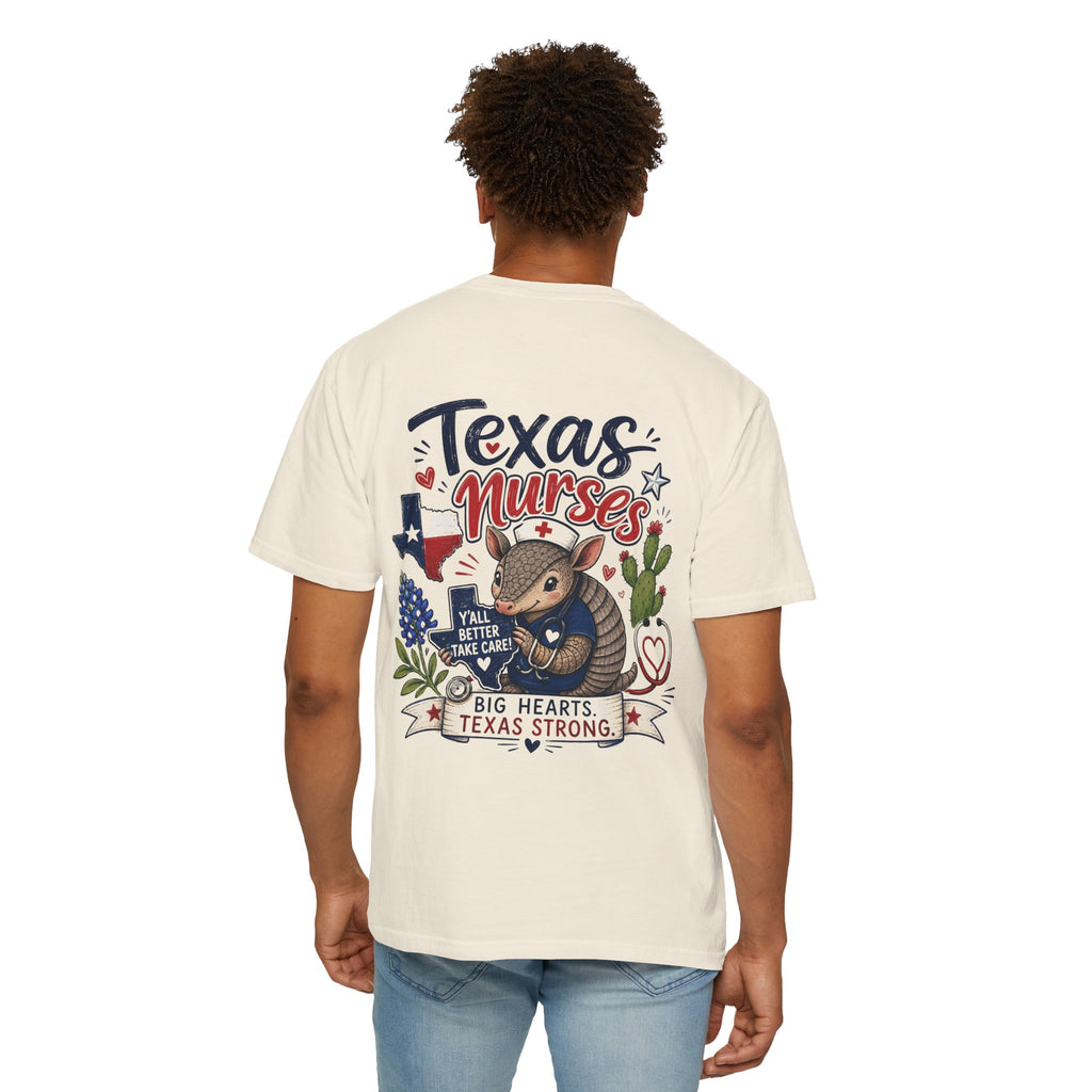 Texas Nurses T-Shirt — "Elopement Risk" Cute Armadillo Design, Big Hearts Texas Strong