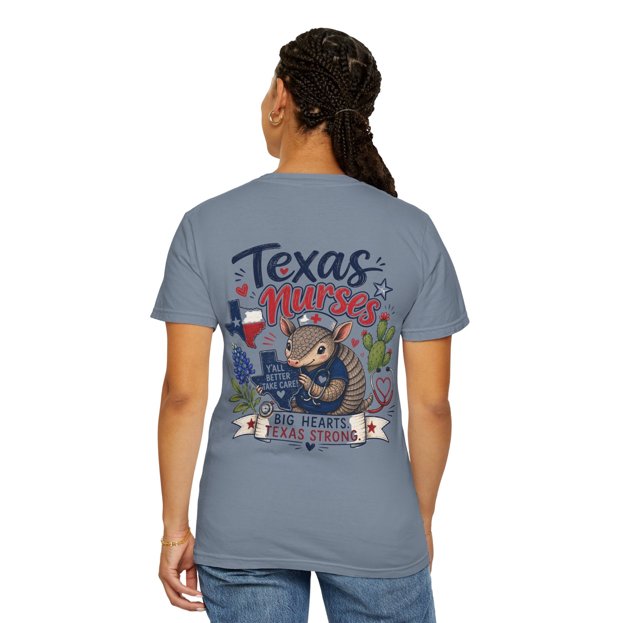 Texas Nurses T-Shirt — "Elopement Risk" Cute Armadillo Design, Big Hearts Texas Strong