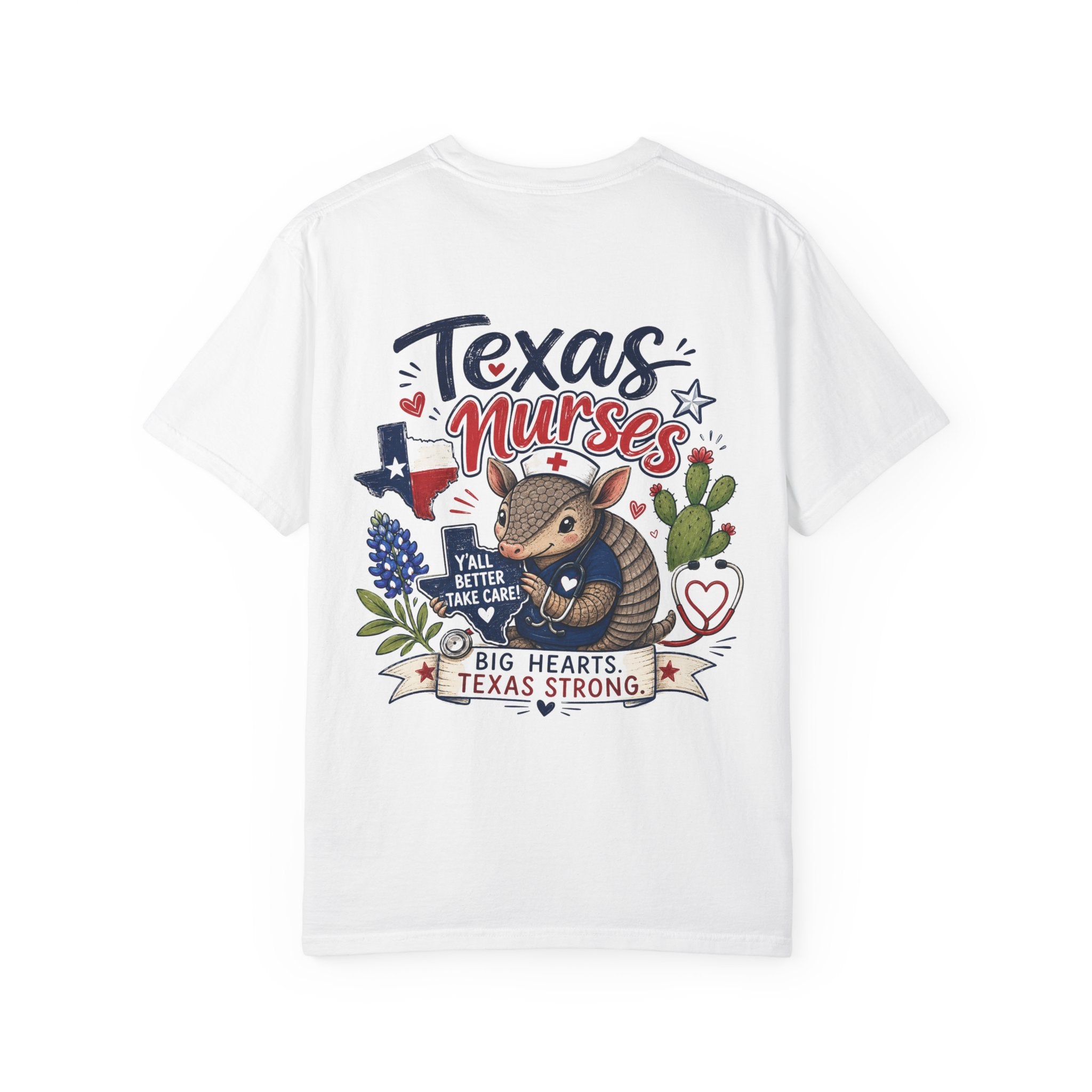 Texas Nurses T-Shirt — "Elopement Risk" Cute Armadillo Design, Big Hearts Texas Strong