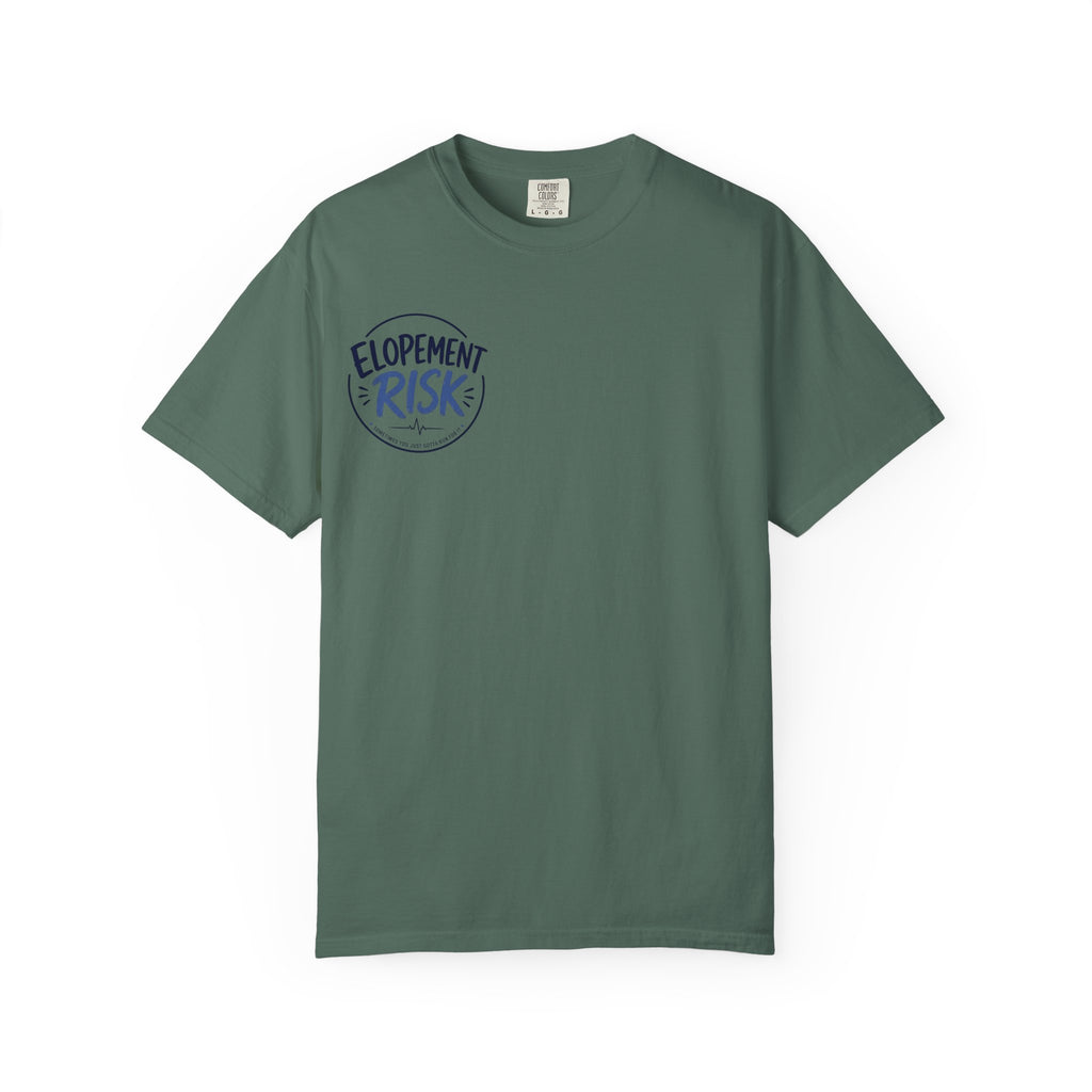 T-Shirt — “Elopement Risk / Pecked By A Goose” Funny Novelty Tee