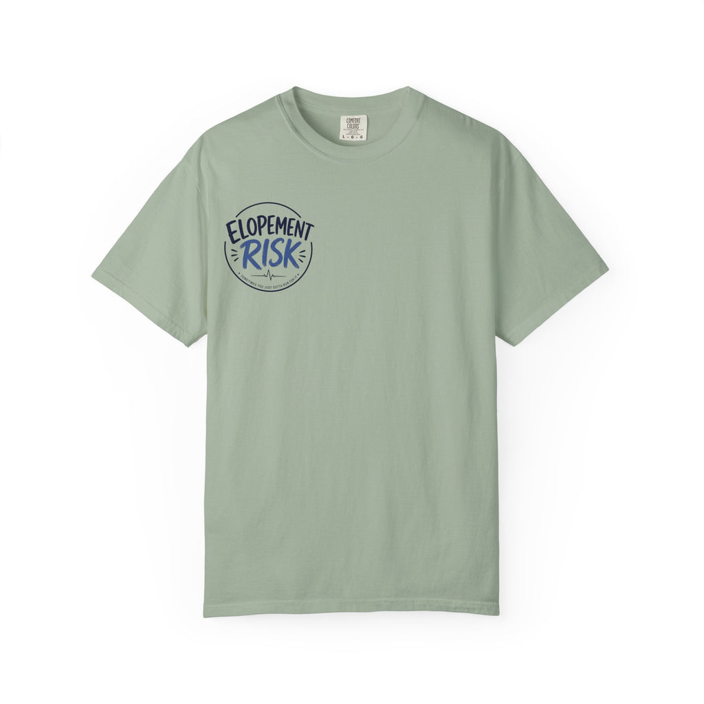 T-Shirt — Funny 'Spit On By A Llama' Novelty Tee (Elopement Risk Chest Logo)