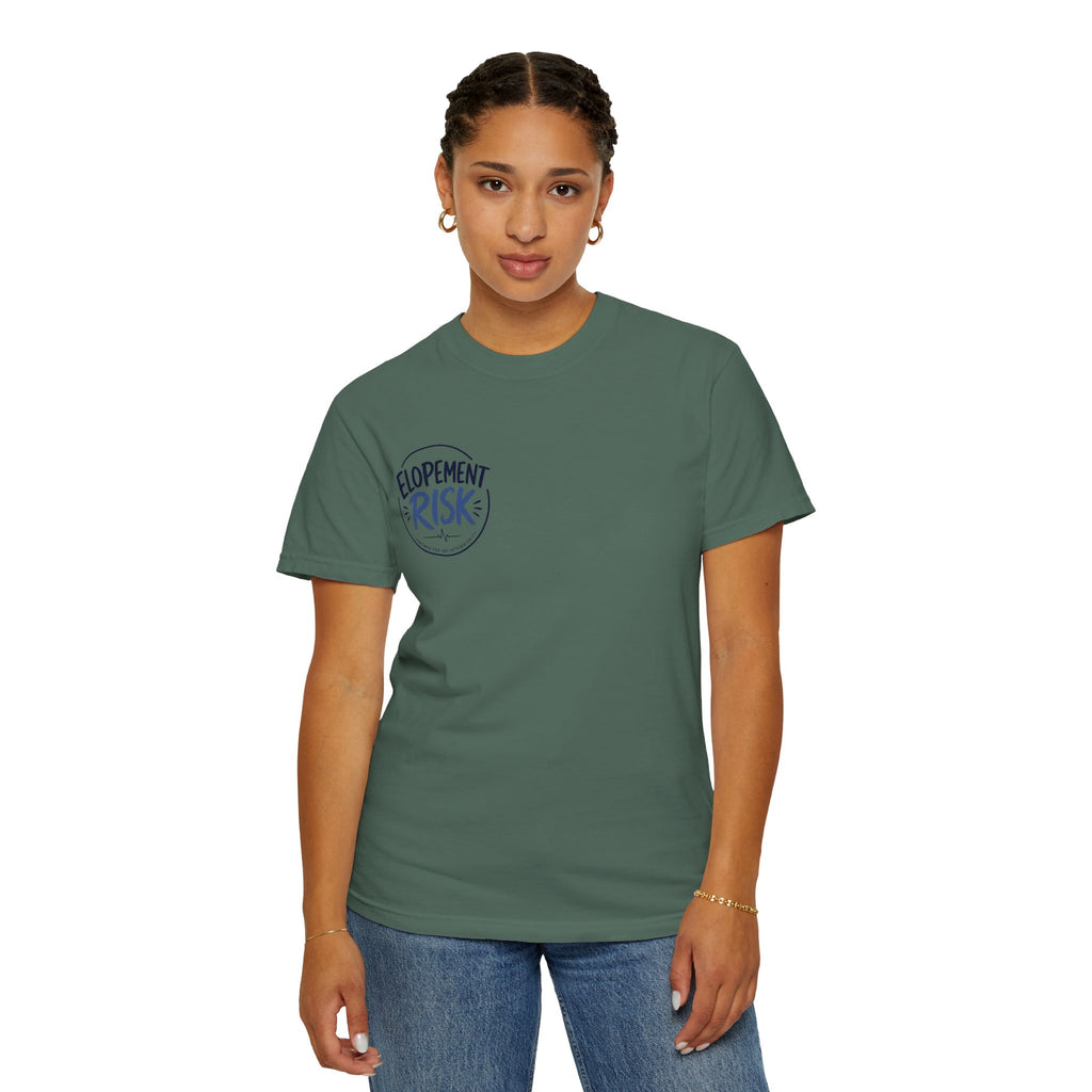 Country Nurse T-Shirt — Rustic Nursing Shirt with 'Elopement Risk' Pocket Badge