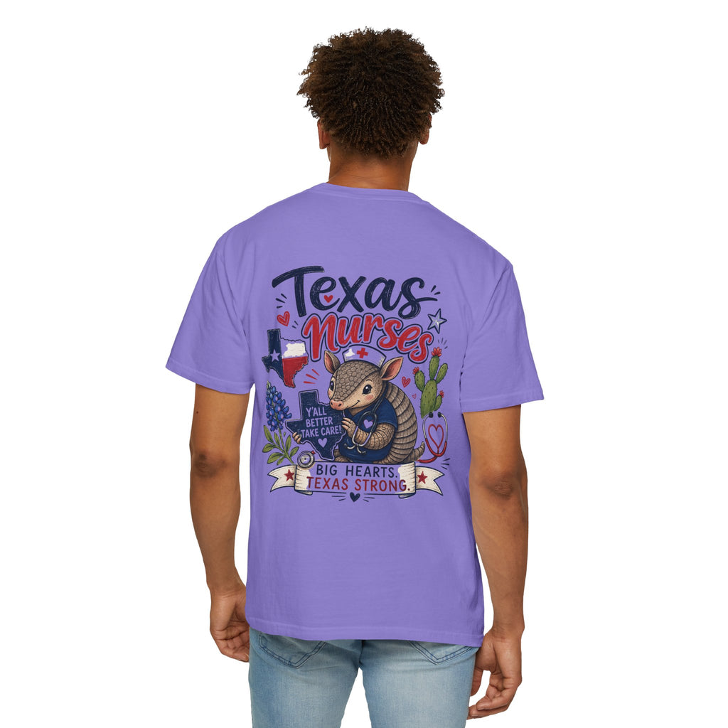 Texas Nurses T-Shirt — "Elopement Risk" Cute Armadillo Design, Big Hearts Texas Strong