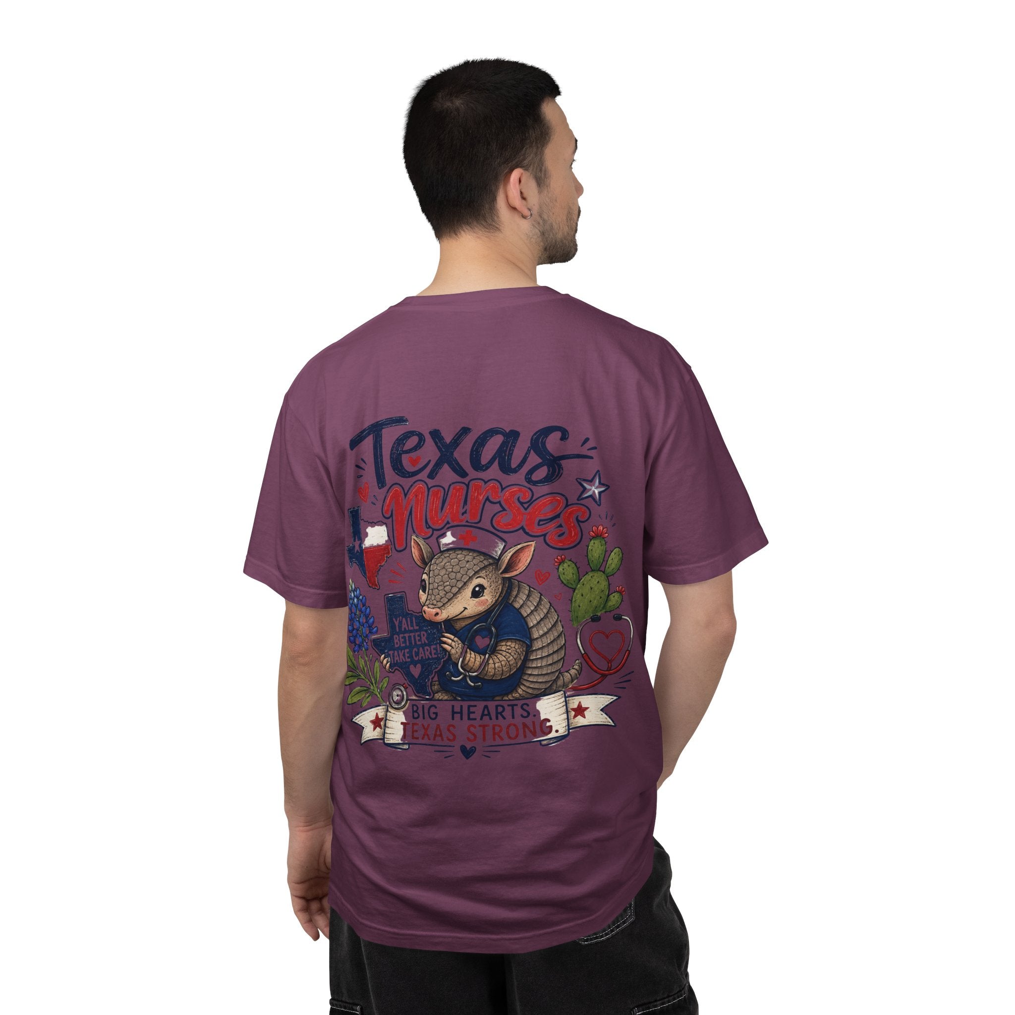 Texas Nurses T-Shirt — "Elopement Risk" Cute Armadillo Design, Big Hearts Texas Strong
