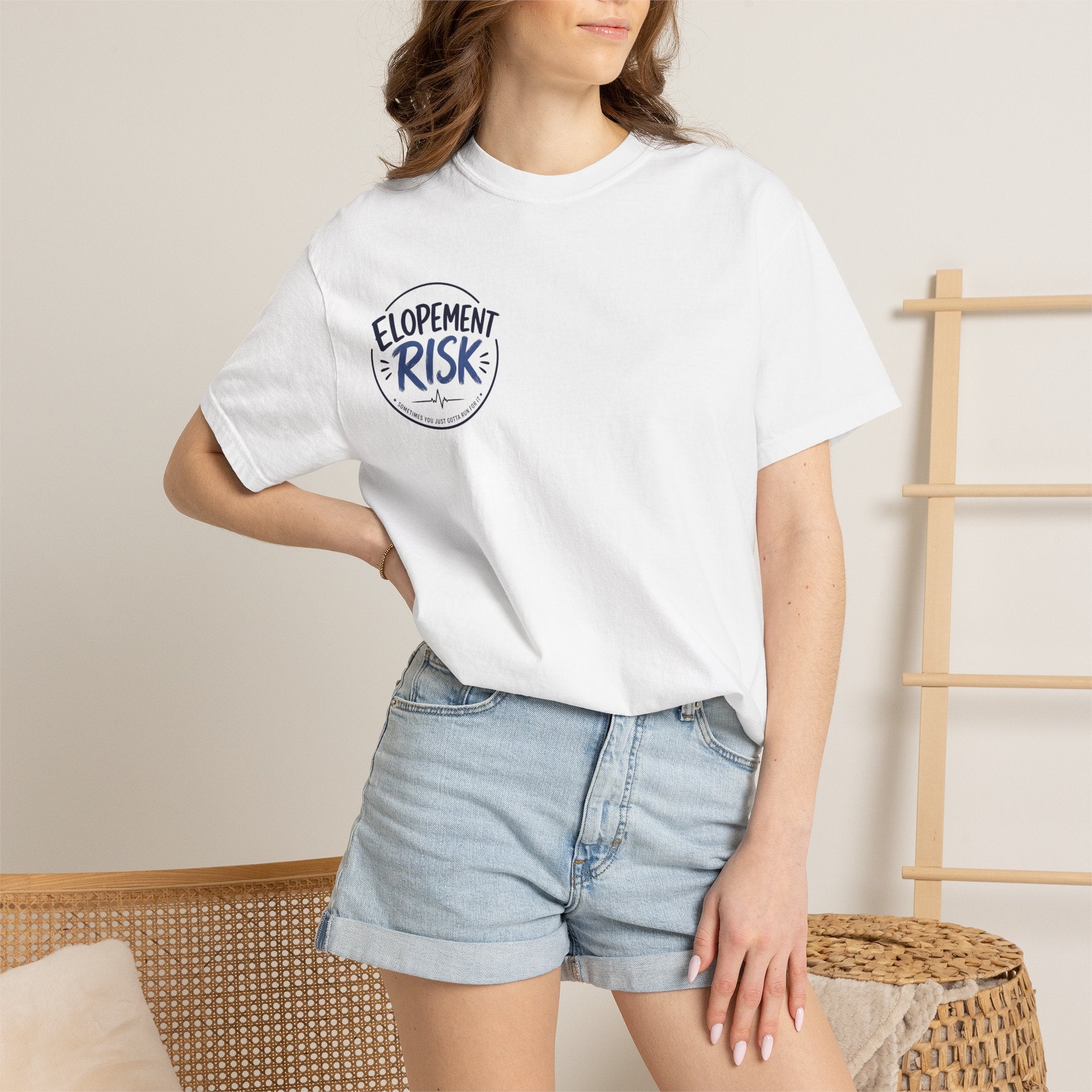 T-Shirt — 'Elopement Risk' Front & 'Bitten by a Turtle' Novelty Graphic Tee