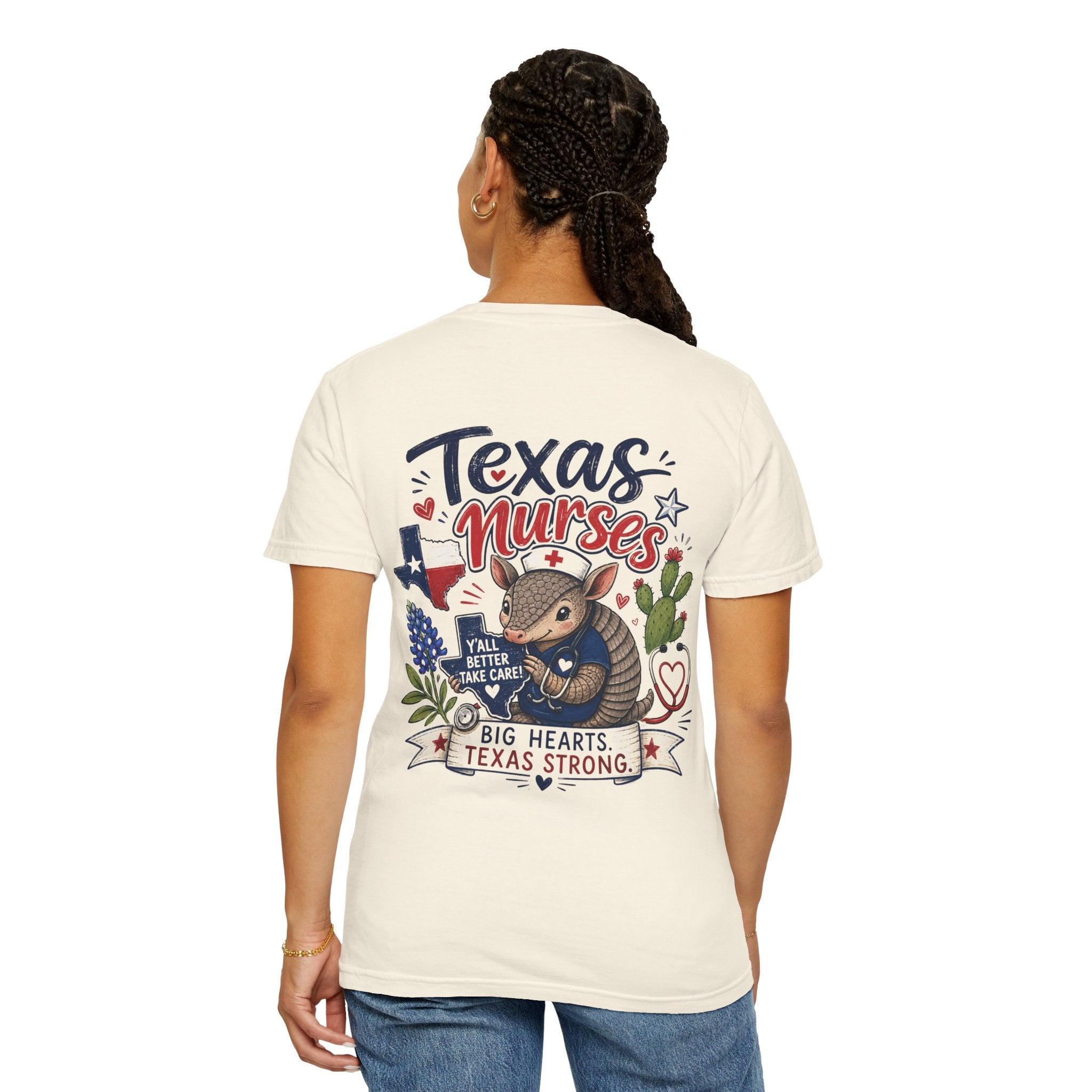 Texas Nurses T-Shirt — "Elopement Risk" Cute Armadillo Design, Big Hearts Texas Strong