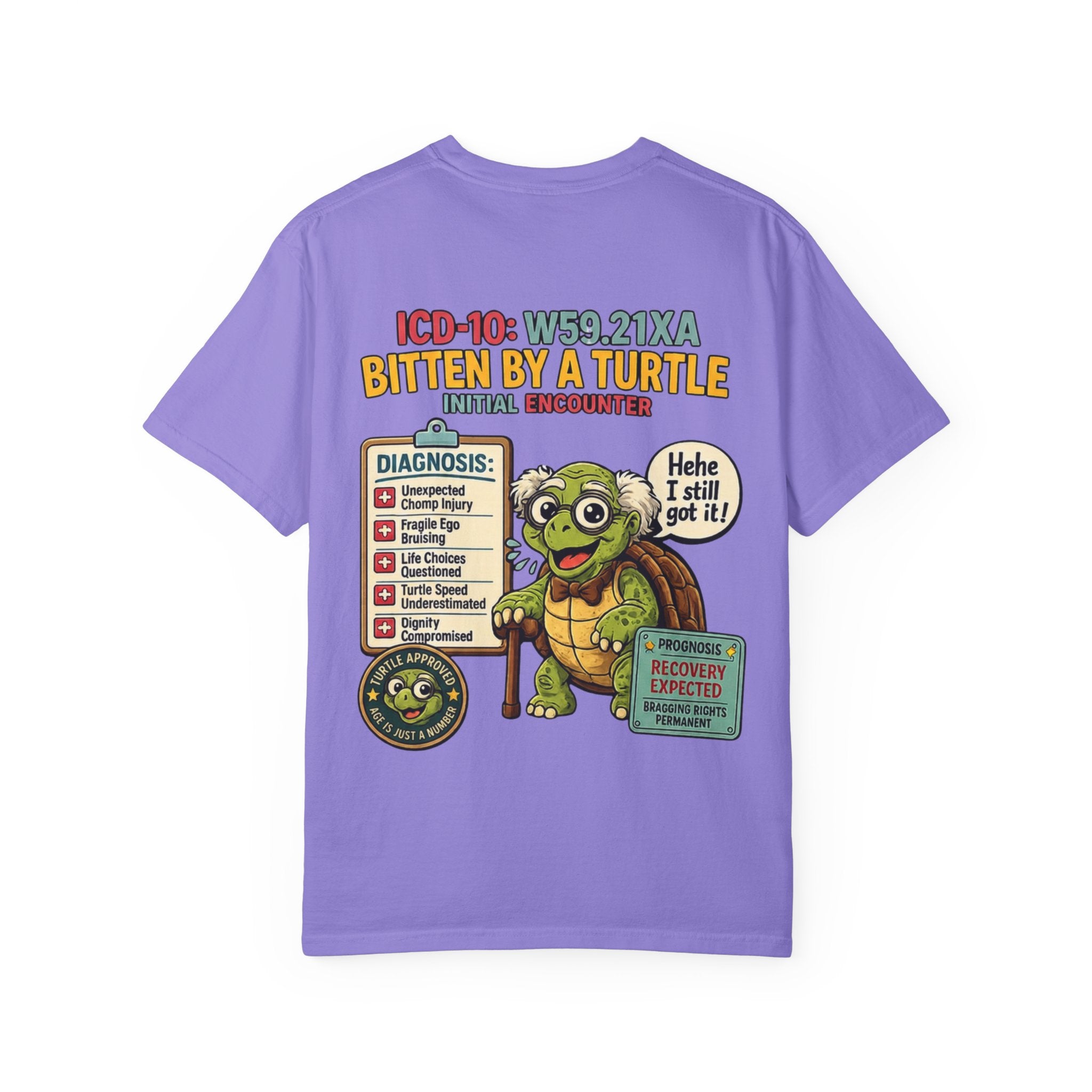 T-Shirt — 'Elopement Risk' Front & 'Bitten by a Turtle' Novelty Graphic Tee